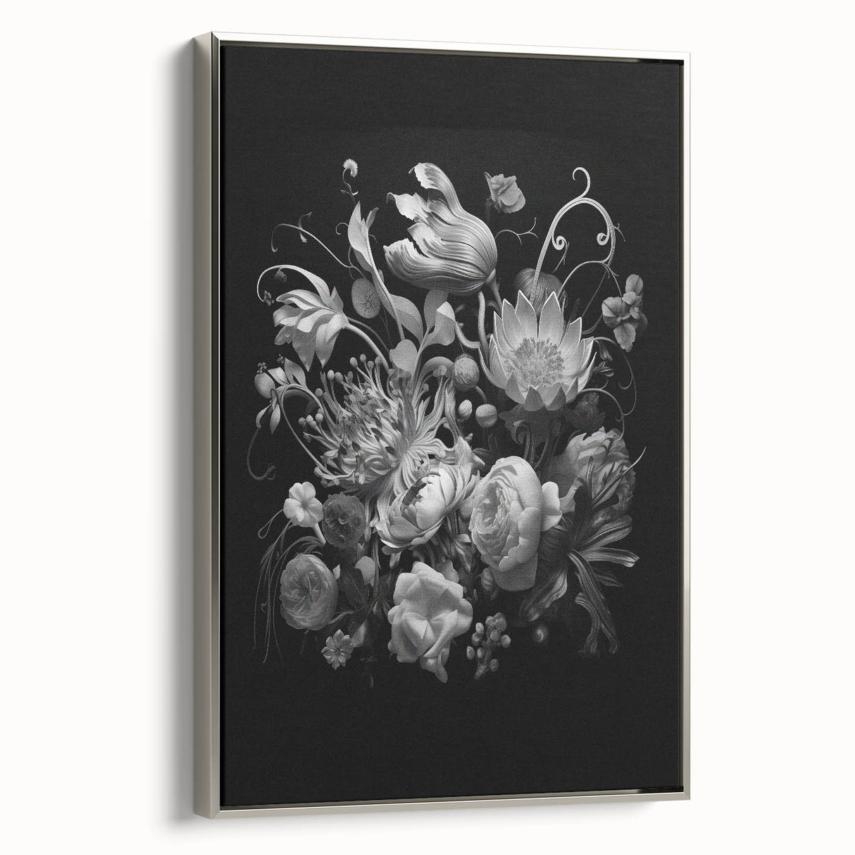 Electric Wall Art - Dark Floral Black and White Painting - Moody Decor