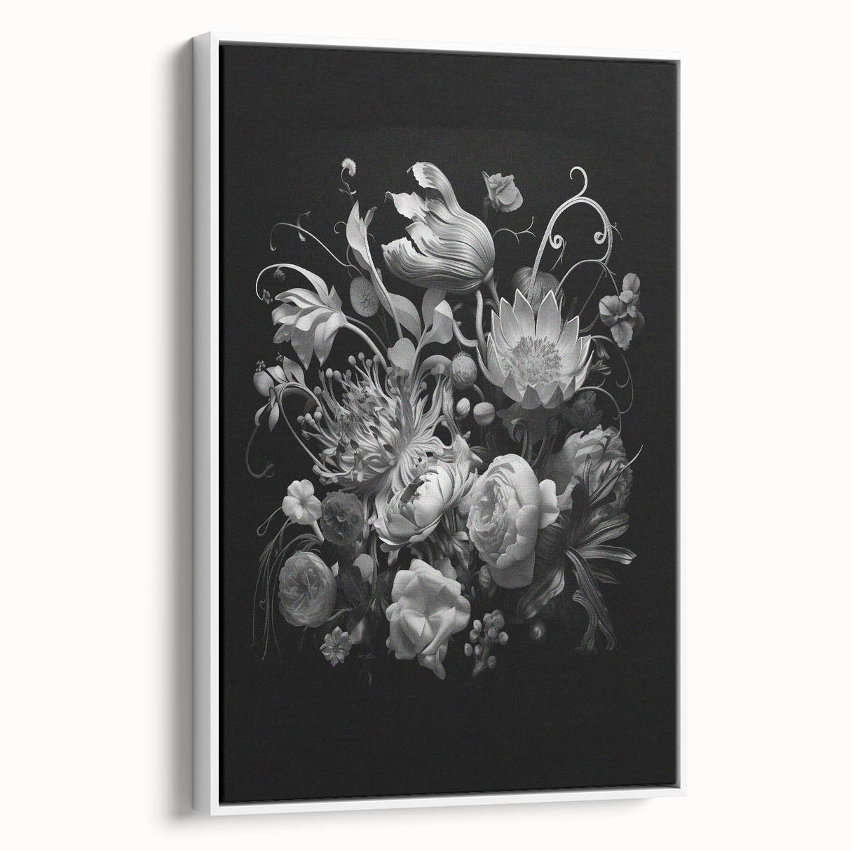 Electric Wall Art - Dark Floral Black and White Painting - Moody Decor