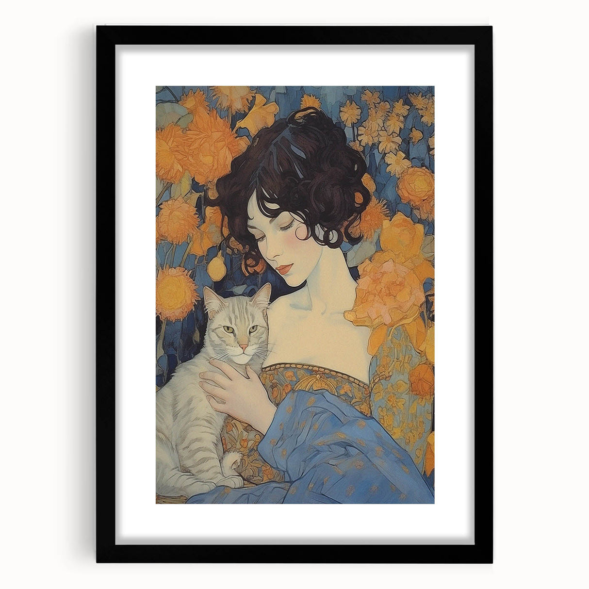 Electric Wall Art | Vibrant Portrait with Cat Electric Canvas Decor