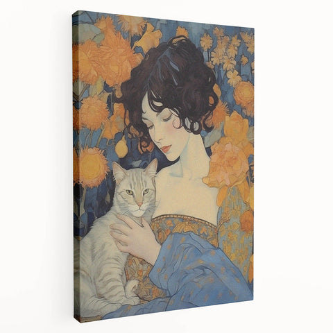 Electric Wall Art | Vibrant Portrait with Cat Electric Canvas Decor