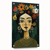 Electric Portrait Art - Vibrant Floral and Green Canvas - Modern Decor
