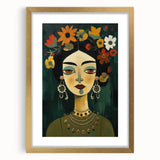 Electric Portrait Art - Vibrant Floral and Green Canvas - Modern Decor