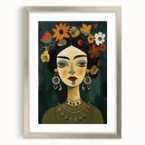 Electric Portrait Art - Vibrant Floral and Green Canvas - Modern Decor