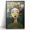 Electric Portrait Art - Vibrant Floral and Green Canvas - Modern Decor