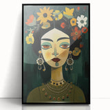 Electric Portrait Art - Vibrant Floral and Green Canvas - Modern Decor