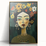Electric Portrait Art - Vibrant Floral and Green Canvas - Modern Decor