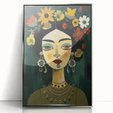 Electric Portrait Art - Vibrant Floral and Green Canvas - Modern Decor