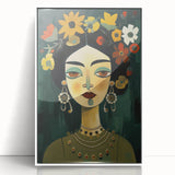 Electric Portrait Art - Vibrant Floral and Green Canvas - Modern Decor