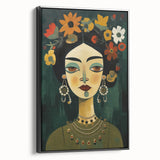 Electric Portrait Art - Vibrant Floral and Green Canvas - Modern Decor