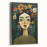 Electric Portrait Art - Vibrant Floral and Green Canvas - Modern Decor