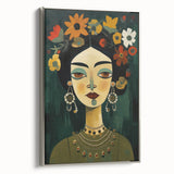 Electric Portrait Art - Vibrant Floral and Green Canvas - Modern Decor