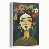 Electric Portrait Art - Vibrant Floral and Green Canvas - Modern Decor