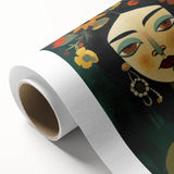 Electric Portrait Art - Vibrant Floral and Green Canvas - Modern Decor