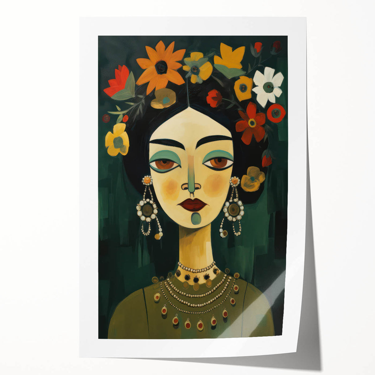 Electric Portrait Art - Vibrant Floral and Green Canvas - Modern Decor