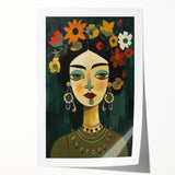 Electric Portrait Art - Vibrant Floral and Green Canvas - Modern Decor