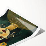 Electric Portrait Art - Vibrant Floral and Green Canvas - Modern Decor