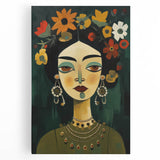 Electric Portrait Art - Vibrant Floral and Green Canvas - Modern Decor