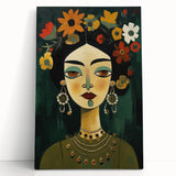 Electric Portrait Art - Vibrant Floral and Green Canvas - Modern Decor