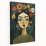 Electric Portrait Art - Vibrant Floral and Green Canvas - Modern Decor
