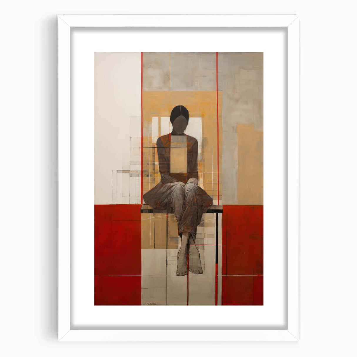 Abstract Electric Portrait Art - Modern Red and Beige Canvas Decor