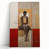 Abstract Electric Portrait Art - Modern Red and Beige Canvas Decor