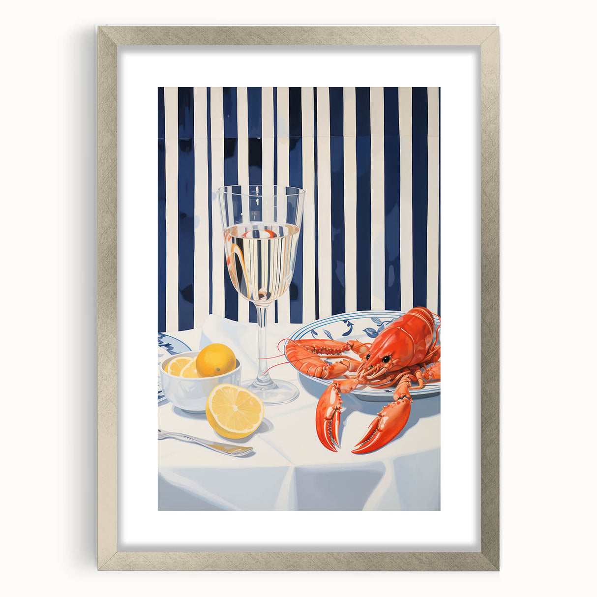 Modern Coastal Electric Art - Lobster and Lemon Canvas - Nautical Decor