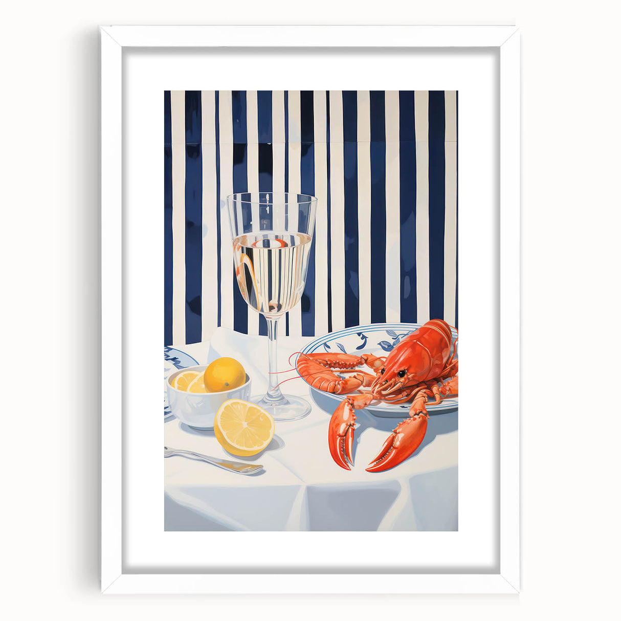 Modern Coastal Electric Art - Lobster and Lemon Canvas - Nautical Decor