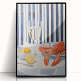Modern Coastal Electric Art - Lobster and Lemon Canvas - Nautical Decor