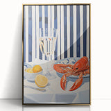 Modern Coastal Electric Art - Lobster and Lemon Canvas - Nautical Decor