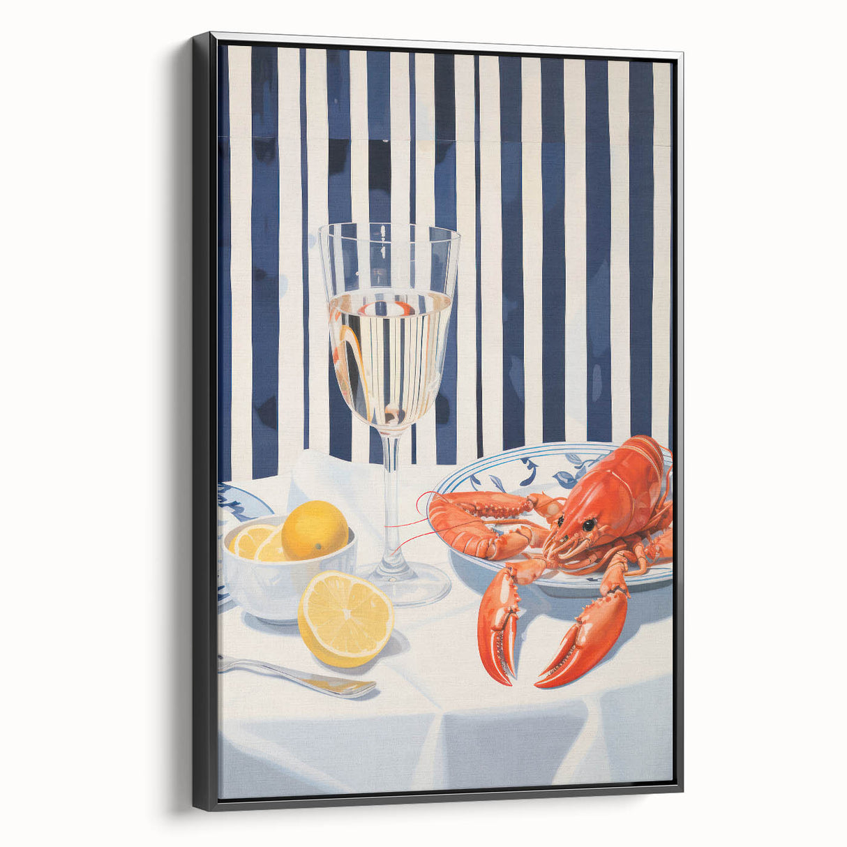 Modern Coastal Electric Art - Lobster and Lemon Canvas - Nautical Decor