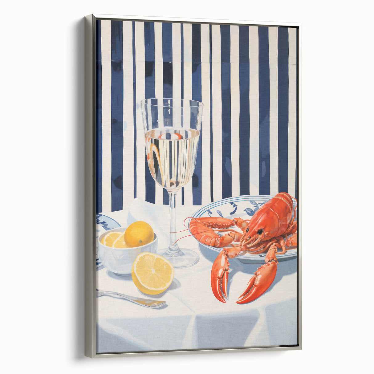 Modern Coastal Electric Art - Lobster and Lemon Canvas - Nautical Decor