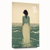 Serene Electric Coastal Art - Woman by the Sea Canvas - Minimal Decor