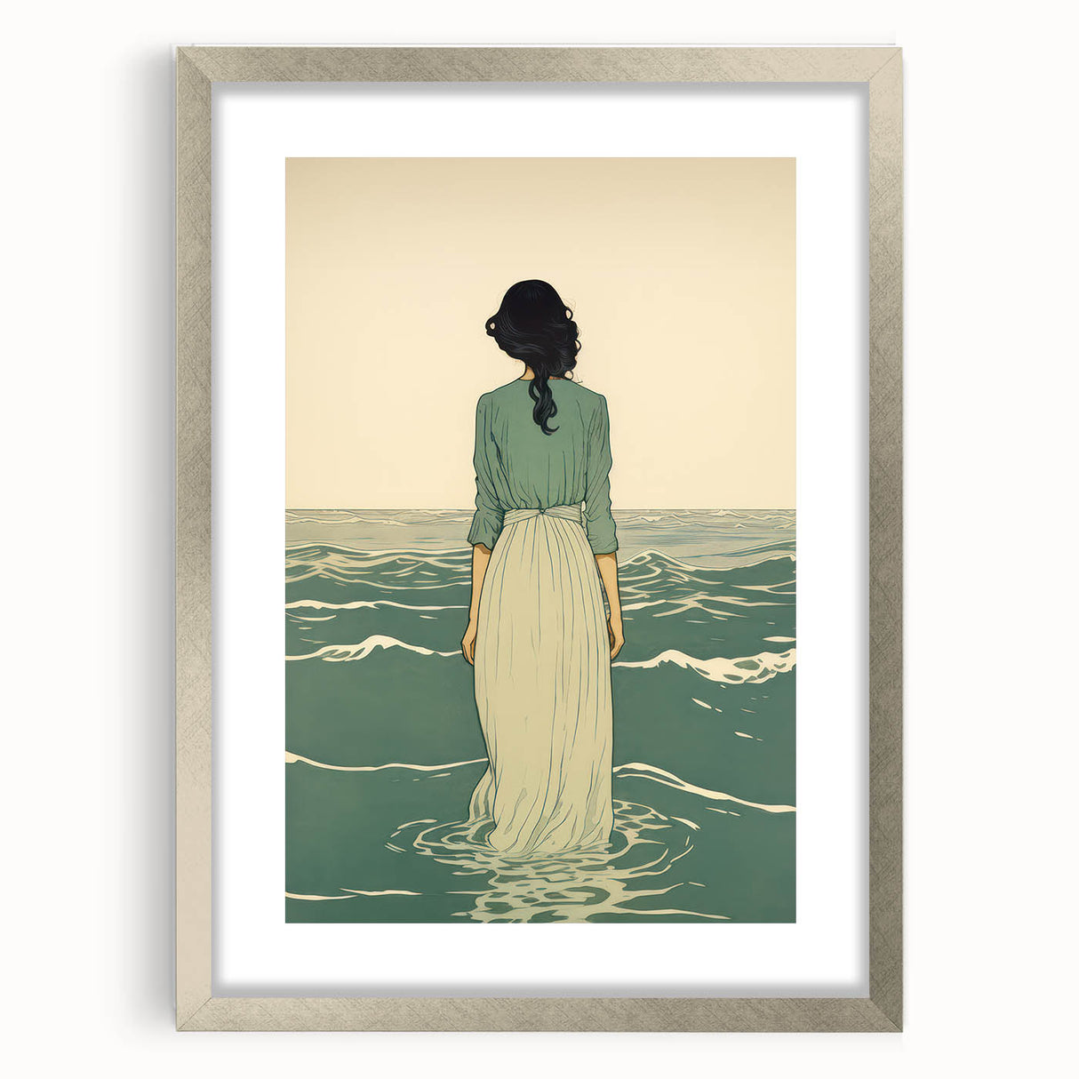 Serene Electric Coastal Art - Woman by the Sea Canvas - Minimal Decor