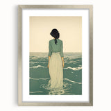 Serene Electric Coastal Art - Woman by the Sea Canvas - Minimal Decor