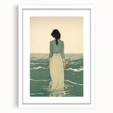 Serene Electric Coastal Art - Woman by the Sea Canvas - Minimal Decor