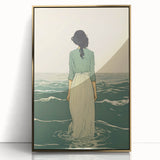 Serene Electric Coastal Art - Woman by the Sea Canvas - Minimal Decor