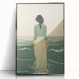 Serene Electric Coastal Art - Woman by the Sea Canvas - Minimal Decor