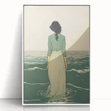 Serene Electric Coastal Art - Woman by the Sea Canvas - Minimal Decor