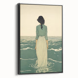 Serene Electric Coastal Art - Woman by the Sea Canvas - Minimal Decor