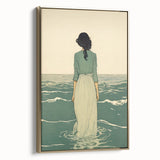 Serene Electric Coastal Art - Woman by the Sea Canvas - Minimal Decor