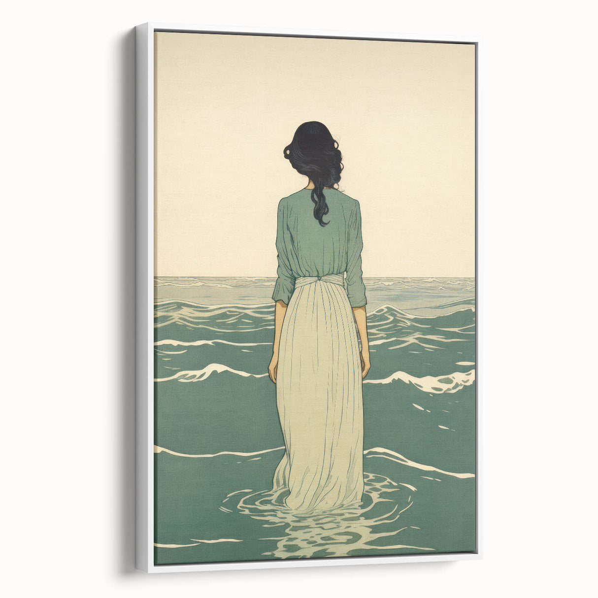 Serene Electric Coastal Art - Woman by the Sea Canvas - Minimal Decor