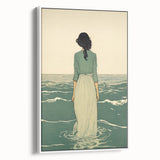 Serene Electric Coastal Art - Woman by the Sea Canvas - Minimal Decor