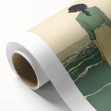 Serene Electric Coastal Art - Woman by the Sea Canvas - Minimal Decor