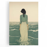 Serene Electric Coastal Art - Woman by the Sea Canvas - Minimal Decor