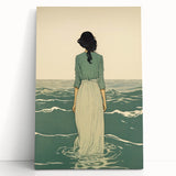 Serene Electric Coastal Art - Woman by the Sea Canvas - Minimal Decor