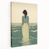 Serene Electric Coastal Art - Woman by the Sea Canvas - Minimal Decor