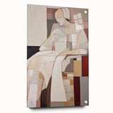 Modern Abstract Electric Art - Cubist Portrait Canvas - Beige Decor