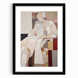 Modern Abstract Electric Art - Cubist Portrait Canvas - Beige Decor