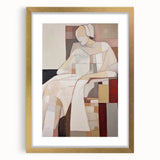 Modern Abstract Electric Art - Cubist Portrait Canvas - Beige Decor