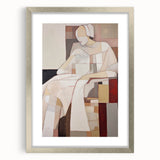 Modern Abstract Electric Art - Cubist Portrait Canvas - Beige Decor